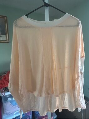 Free People Spotlight Long Sleeve Top in Pastel Peach Combo